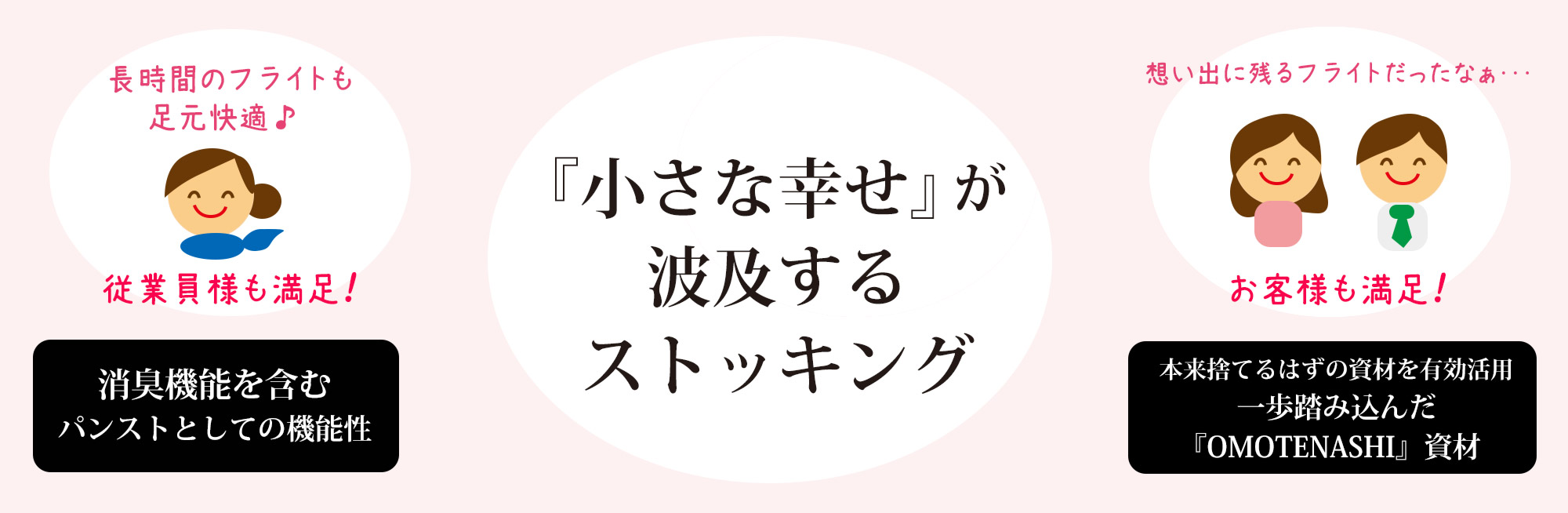 小さな幸せ。お客様もCAも心地よくフライト。おもてなしの気持ちで快適なフライト。